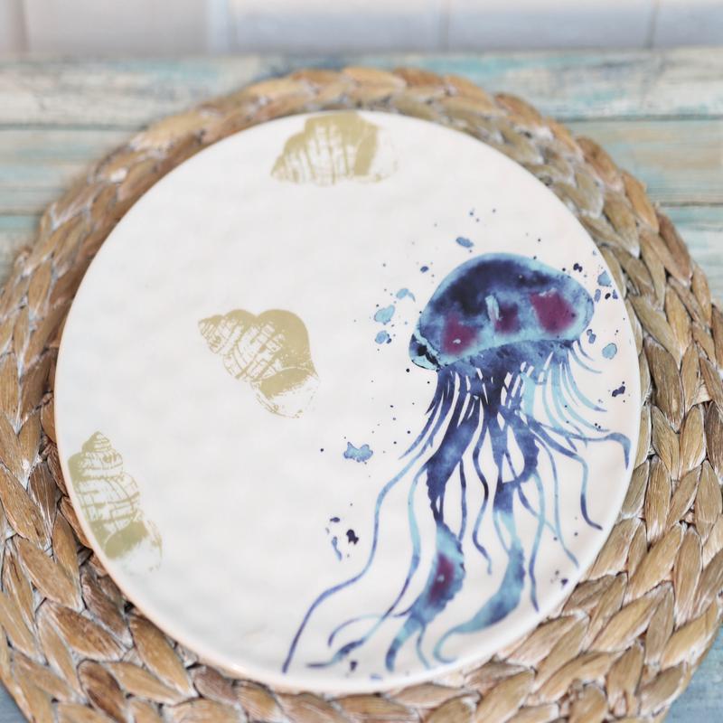 Nautical Marine Ocean Jellyfish Ceramic Salad Dessert Appetizer Plates Pack Of 2