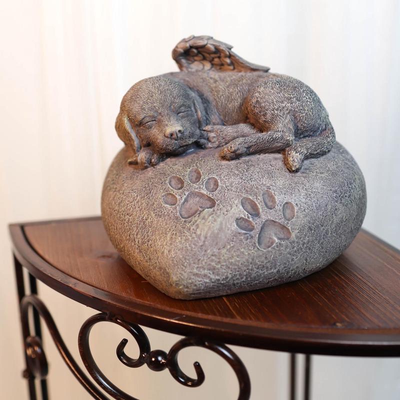 Pet Memorial My Love Sleeping Angle Dog Foot Print Rock Urn Bottom