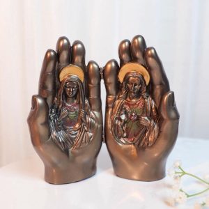 Sacred Hearts Prayer Hands Diptych Jesus and Mary Figurine 6.75 Inch Statue