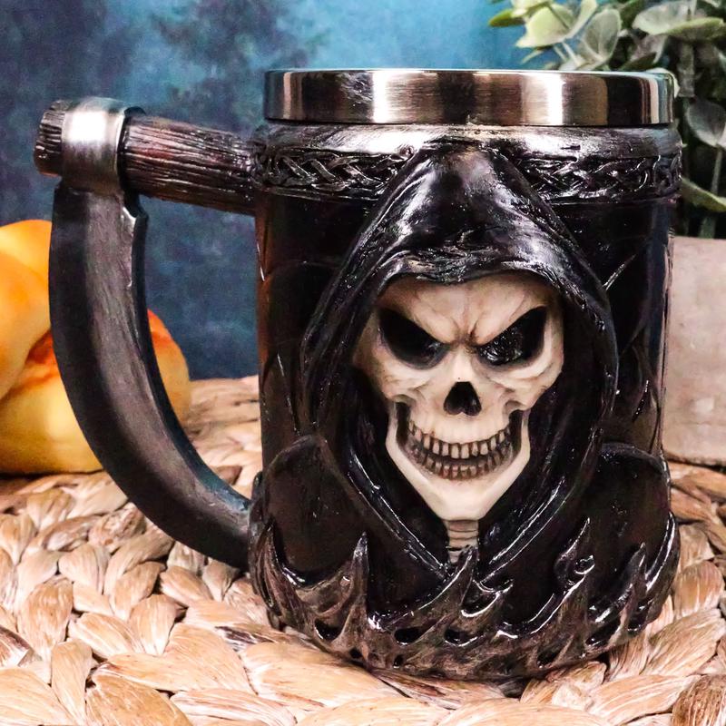 Skeleton Ghost Grim Reaper With Scythe Death Tankard Coffee Beer Mug Cup Death