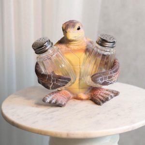 Slowly Seasoned Nautical Ocean Sea Turtle Salt Pepper Shakers Holder Figurine