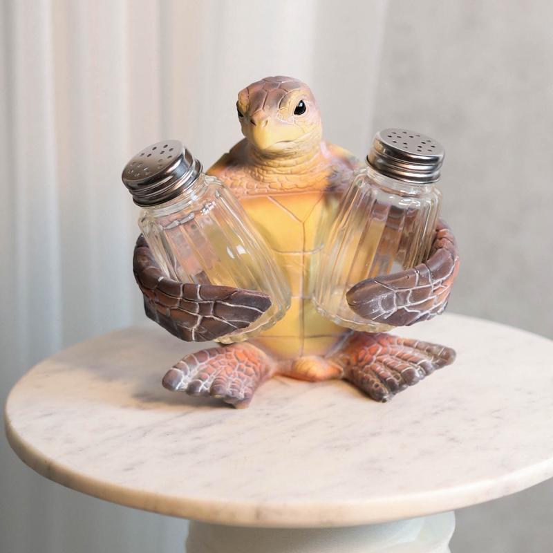 Slowly Seasoned Nautical Ocean Sea Turtle Salt Pepper Shakers Holder Figurine