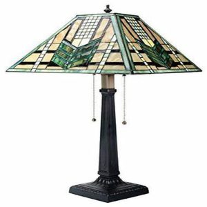 Summit Collection 26 Inch Stained Glass Pattern Shade Green Arrow Mission Lamp