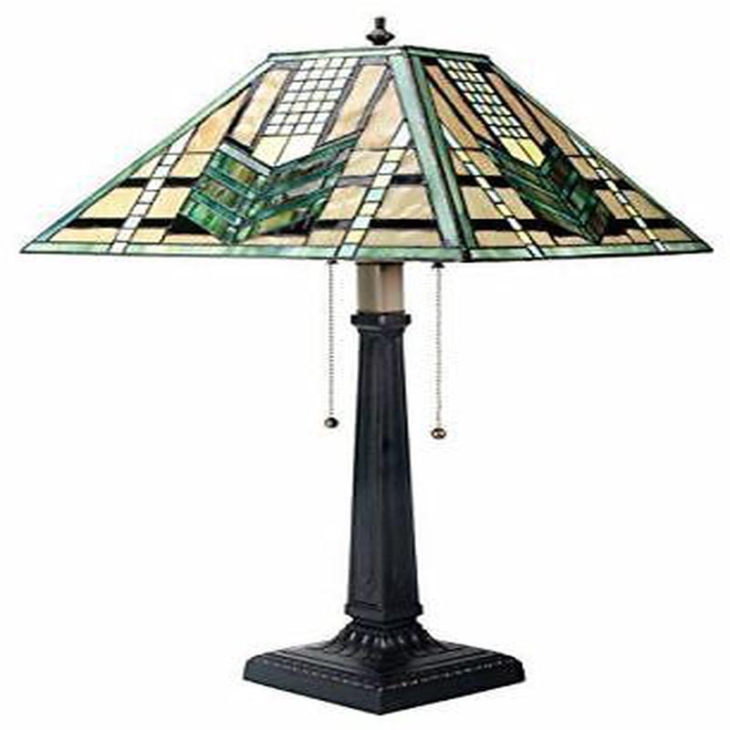 Summit Collection 26 Inch Stained Glass Pattern Shade Green Arrow Mission Lamp