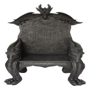 60" Tall Medieval Fantasy Celtic Dragon Heavy Sculptural Throne Chair Furniture