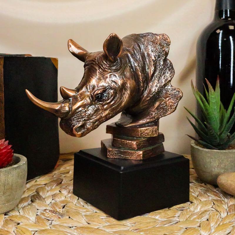 Black African Rhinoceros Bust Statue 7.5"H Rhino Monolith Bronze Electroplated