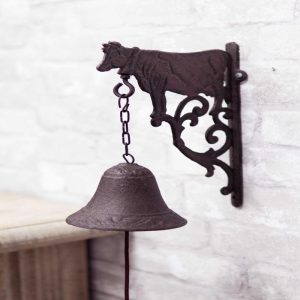 Cast Iron Rustic Western Farmhouse Holstein Cow Door Wall Dinner Yard Bell Decor