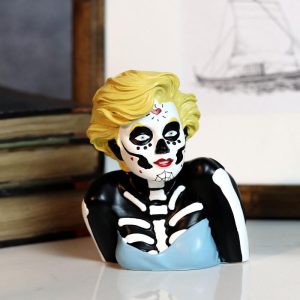 Day of The Dead Sugar Skull Blonde Marilyn in Blue Tie Tube Top Figurine 4" Tall