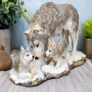 Denizens Of Twilight Large Winter Snow Wolf Mother And Pups Family Statue 9.75"L