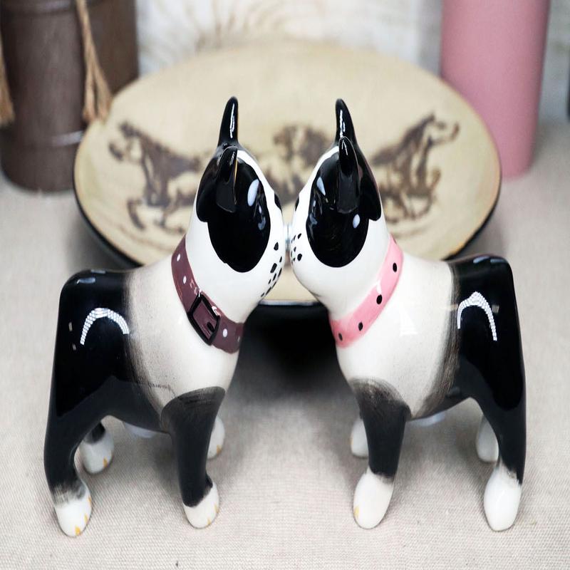 Ebros Dog Boston Terrier Salt & Pepper Shakers Ceramic Magnetic Figurine Set 4"L
