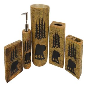 Ebros Rustic Black Bear Roaming Trees Bathroom Accent (5 Piece Bathroom Set)