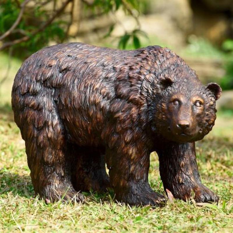 Large 21" Long Grizzly Brown Bear Polyresin Outdoor Garden Decorative Statue