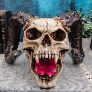 Large Bizarre Demonic Krampus Ram Horned Skull Statue Gothic Figurine Halloween