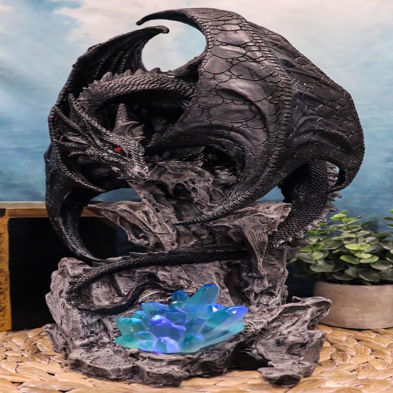 Large Euranius Drake Elder Dragon Guarding LED Light Crystal Elements Statue