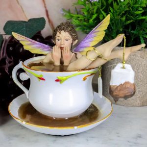 Magical Encounters Shocked Fairy Bathing In Tea Cup Figurine Fantasy Collectible