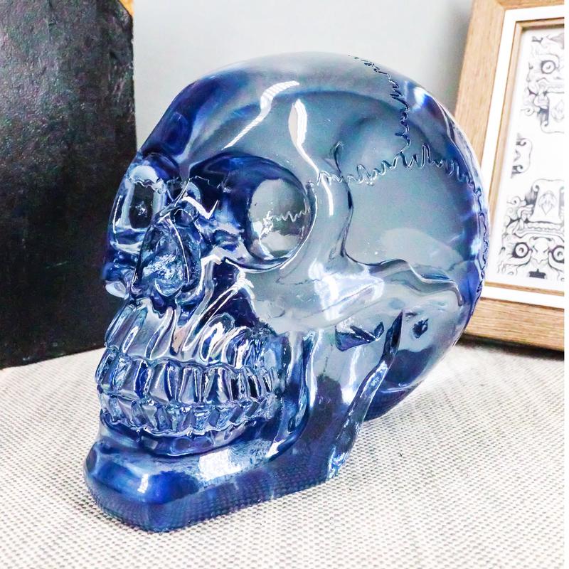 Pirate Crystal Skull Cave Tomb Treasure Blue Translucent Skull Figurine Resin