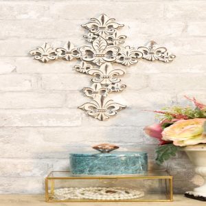 Rustic Vintage Southwestern Tuscan Fleur De Lis Filigree Scroll Art Wall Cross