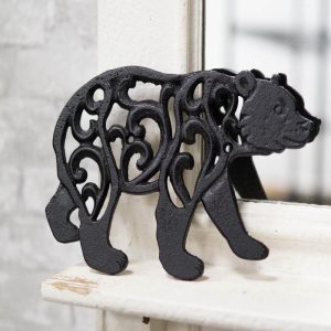 Rustic Western Black Bear Scroll Filigree Art Design Cast Iron Wall Decor Plaque