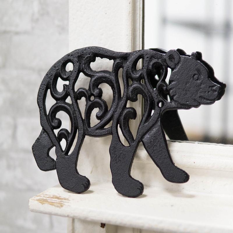 Rustic Western Black Bear Scroll Filigree Art Design Cast Iron Wall Decor Plaque