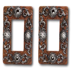 Set of 2 Western Stars And Lace Scroll Art Wall Single Gang Rocker Switch Plates