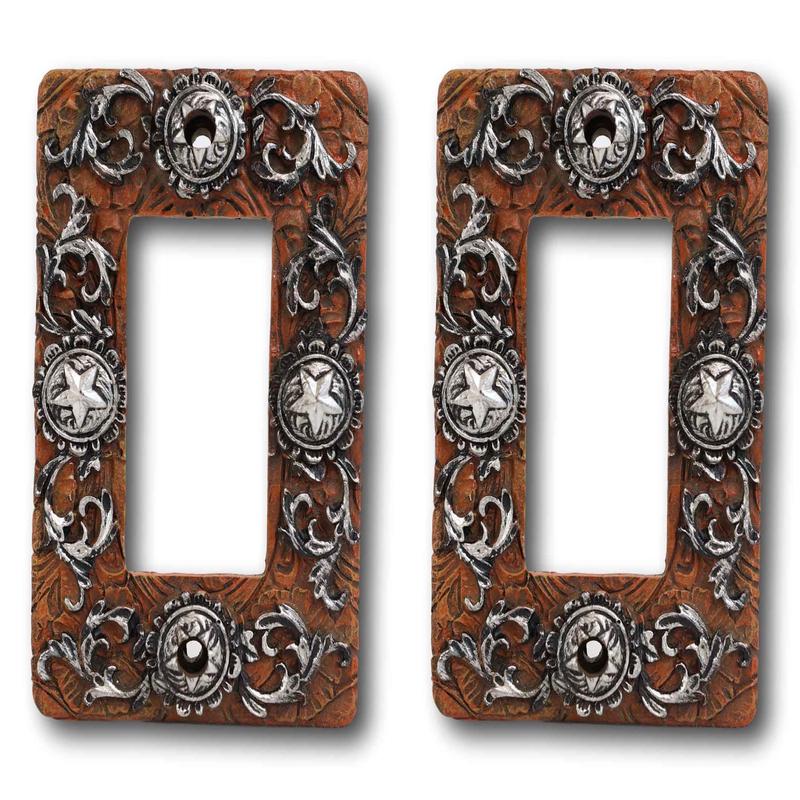 Set of 2 Western Stars And Lace Scroll Art Wall Single Gang Rocker Switch Plates
