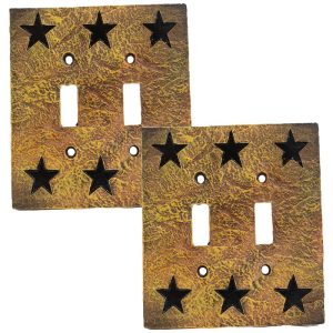Set of 2 Western Stars Silhouette Textured Wall Double Toggle Switch Cover Plate