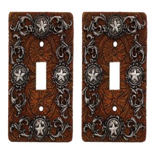 Set of 2 Western Stars With Lace Scroll Art Wall Single Toggle Switch Plates