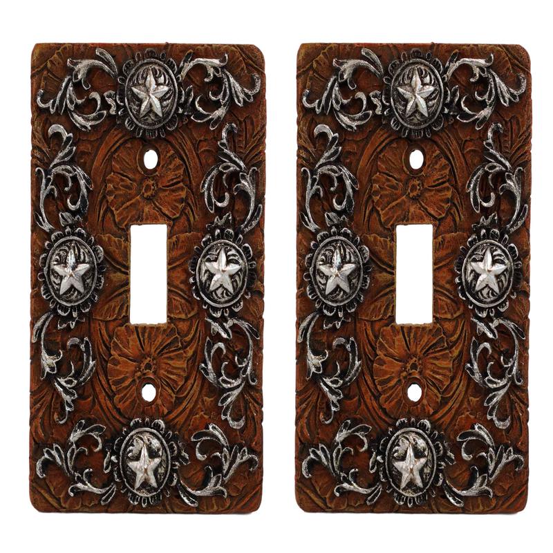 Set of 2 Western Stars With Lace Scroll Art Wall Single Toggle Switch Plates