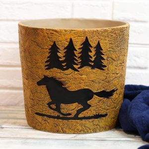 Wildlife Rustic Mustang Horse Pine Trees Forest Waste Basket Dry Trash Bin Decor