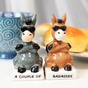 Ceramic 'A Couple Of Badasses' Donkeys With Shades Pepper Shakers Figurine Set