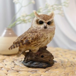 Eagle Owl Owlet Baby On Tree Stump With Motion Sensor Live Hooting Sound Statue