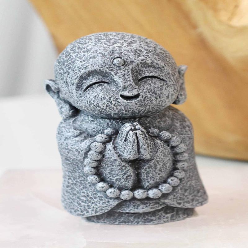 Feng Shui Zen Blissful Japanese Jizo Monk With Prayer Beads Mini Figurine 3"Tall