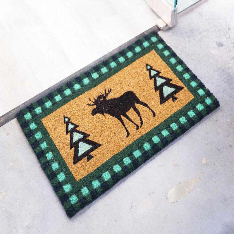 Festive Elk Moose Christmas Trees Coir Coconut Fiber Floor Mat Doormat 29"X17"