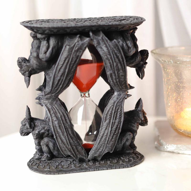 Gothic Guardian Winged Ram Gargoyles Celtic Clover Pillar Sand Timer Figurine