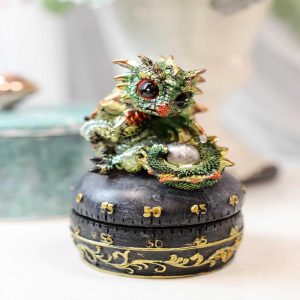 Green Baby Wyrmling Dragon Holding Egg Decorative Kitchen Timer Figurine 60 Min
