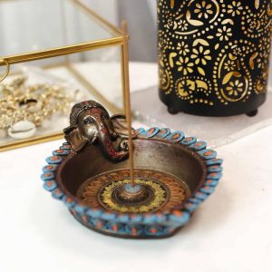 Hindu Ganapati Lord Ganesha Elephant God Incense Burner Holder Dish Figurine