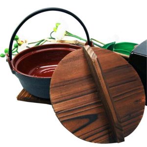Japanese Cast Iron Sukiyaki Shabu Nabemono Personal Size Hot Pot With Wooden Lid