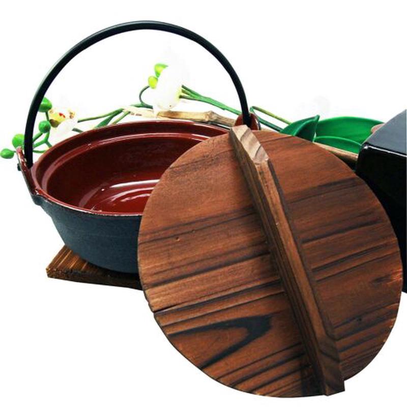 Japanese Cast Iron Sukiyaki Shabu Nabemono Personal Size Hot Pot With Wooden Lid