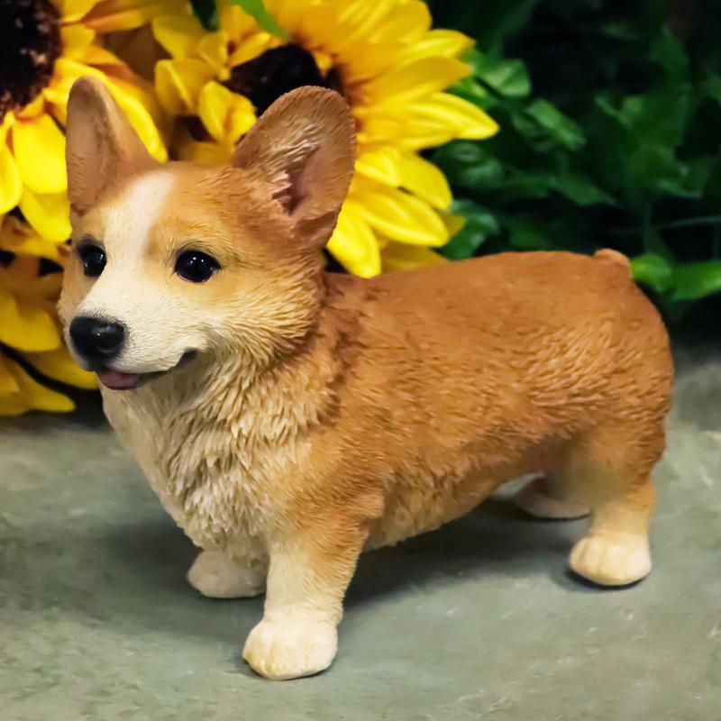 Lifelike Realistic Pembroke Welsh Corgi Puppy Dog Figurine With Glass Eyes 4.5"H