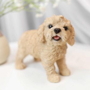 Lifelike Realistic Smiling Labradoodle Puppy Dog Figurine With Glass Eyes 5.5"H