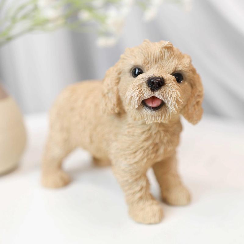 Lifelike Realistic Smiling Labradoodle Puppy Dog Figurine With Glass Eyes 5.5"H
