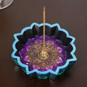 New Age Chakra Buddhist Mandala 8 Spokes Wheel Flower Incense Burner Figurine