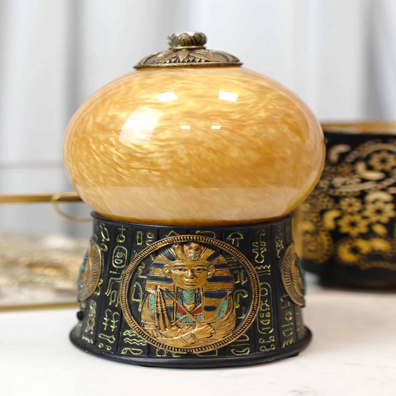 Pharaoh King Tut Ruler of Egypt Hieroglyphic Golden Sandstorm Gazing Ball Statue