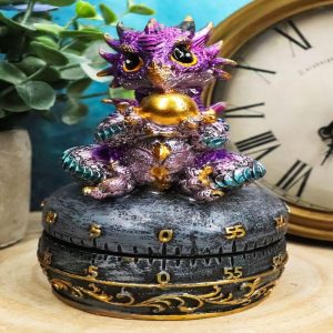 Purple Baby Wyrmling Dragon Holding Egg Decorative Kitchen Timer Figurine 60 Min