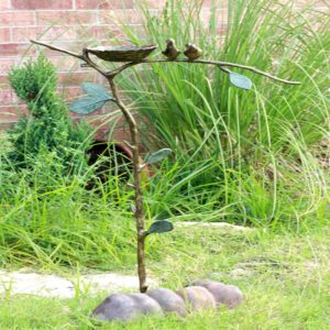 Romantic Lovebirds By Nest On Branch Twigs Aluminum Garden Stake Bird Feeder