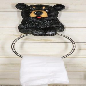 Rustic Cabin Vanity Bathroom Bear Hand Towel Ring Holder Figurine Powder Room