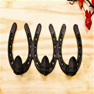 Rustic Western Cowboy 3 Horseshoes And Nail Spikes Coat Key Hat Leash Wall Hooks