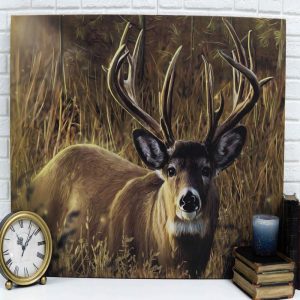 Rustic Western Red Deer Stag Emperor Wood Framed Canvas Print 31" X 23" Wall Art