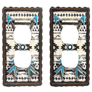 Set Of 2 Navajo Crossed Turquoise Arrows Wall Double Receptacle Outlet Plates