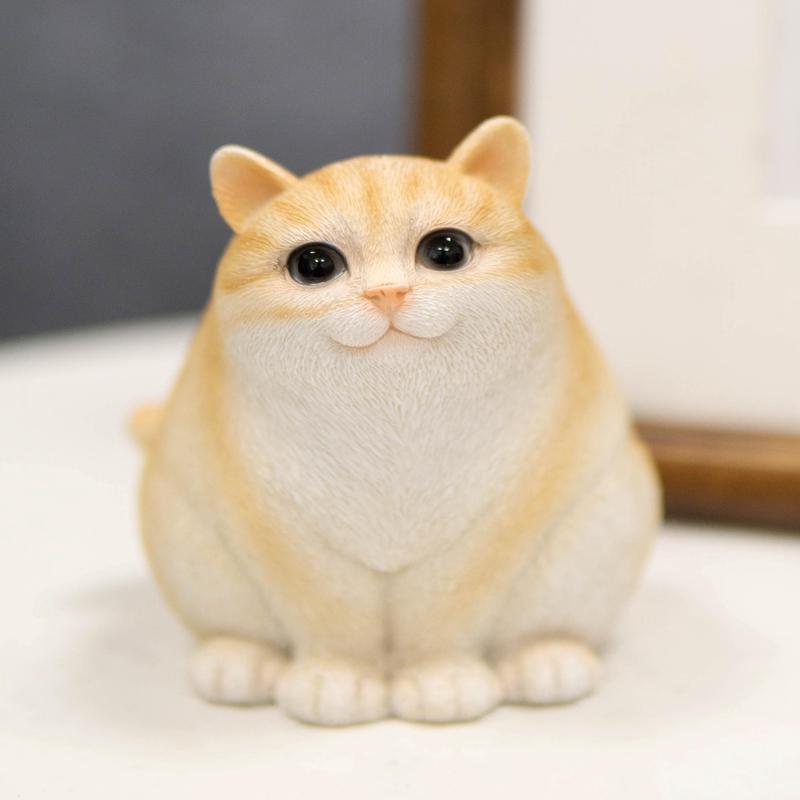 Adorable Feline Tabby Striped Fat Cat Kitten Figurine 4"H Miniature Lucky Cats